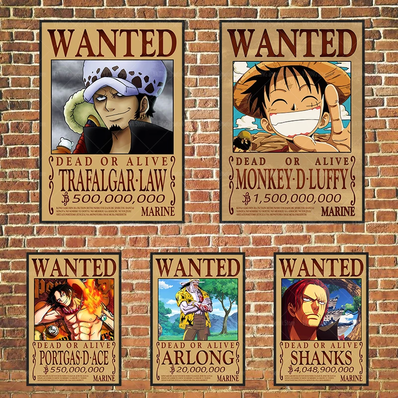 One Piece Luffy Canvas Painting Anime Retro Wanted Character Poster Wall Art Print Modern Home Children's Bedroom Decoration Mur