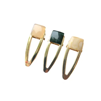 

3pcs Marble Hairpin Candy Colored Side Clip Exquisite Hair Pin Hair Clip for Woman Girl Decoration(Green, Beige and Yellow)