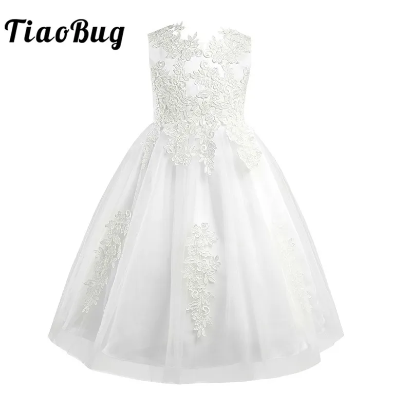 Floral Lace Flower Girl Dress Communion Wedding Bridesmaid Pageant Prom Gown