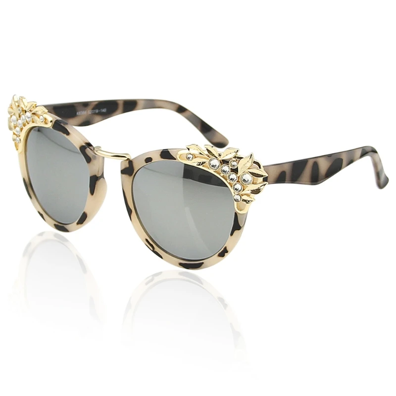 Leopard white Женские кошачий Глаз Модные солнцезащитные очки Стразы очки с листьями зеркальные линзы LX9E - Цвет оправы: Leopard white