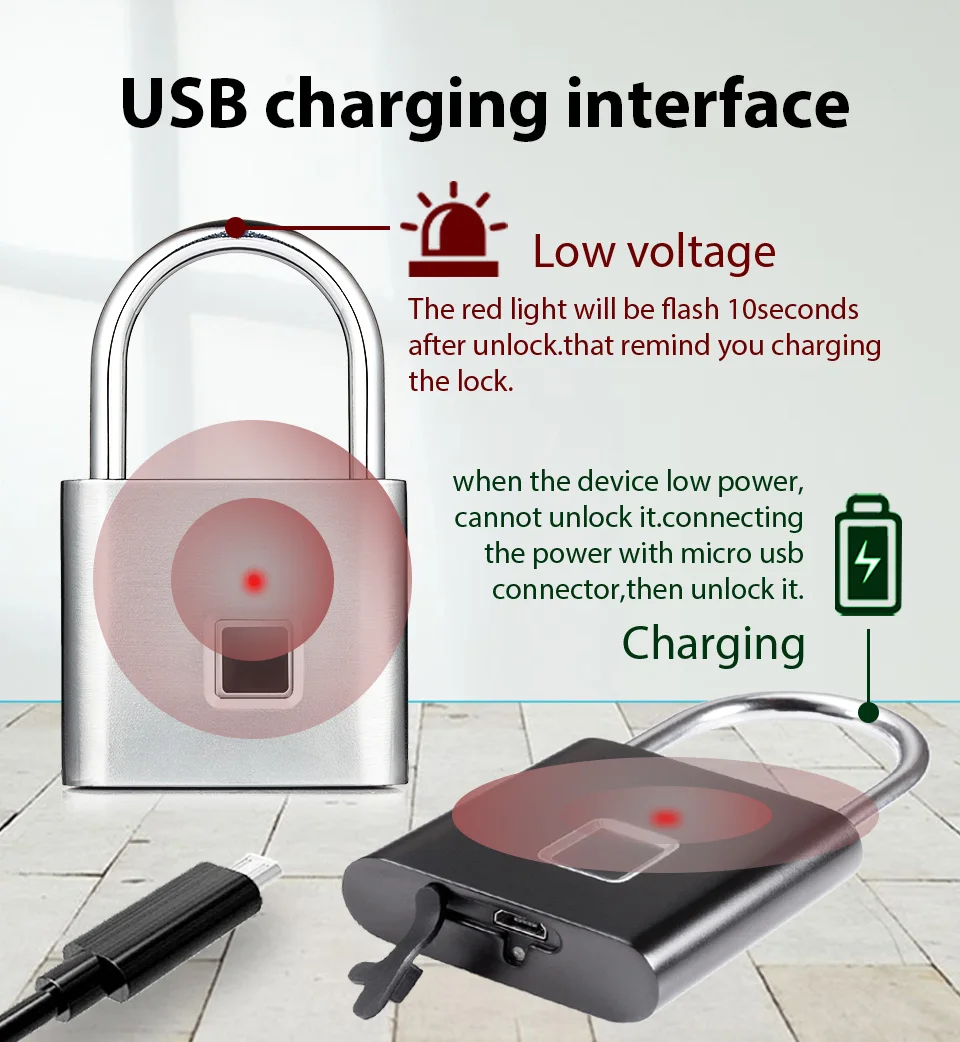 USB Перезаряжаемый умный Keyless электронный замок с отпечатком пальца домашняя Противоугонная безопасность безопасности замок двери багаж чехол замок