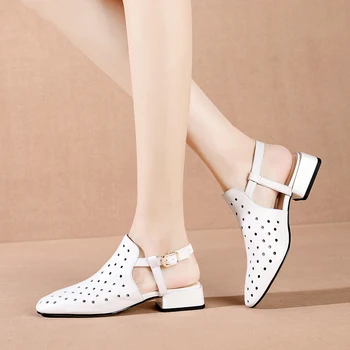

Genuine Leather Sandals For Women cut-outs Top Quality low Heels Pumps 2020 Newest Wedding Casual Shoes Woman