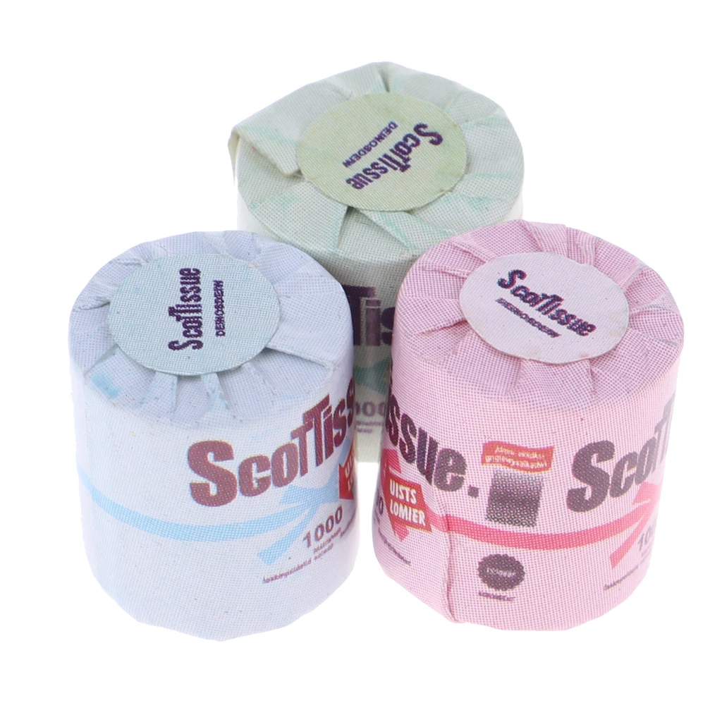 3Pcs 1:12 scale Dolls House Miniature Bathroom Living Room Accessory Mini Toilet Paper Tissue