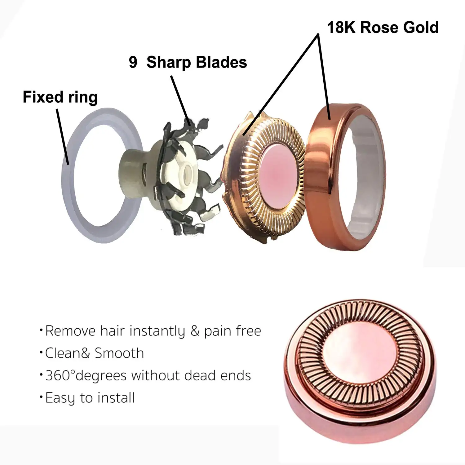 Facial Hair Remover Replacement Heads Generation 1 Single Halo 18K Rose Gold for Women's Facial Hair Remover 1pcs/4pcs/6pcs