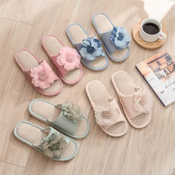 

Women Flax Slippers New Summer Indoor Shoes Home Slipper Woman Man Open Toe Linen Belt Slides Female Sandals Flip Flops W#4