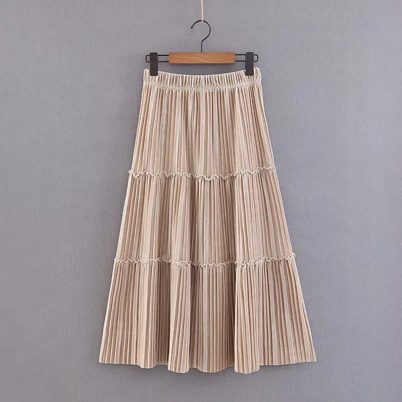 

Winter New Style Korean-style High-waisted Slimming Gold Velvet Joint Pleated Skirt Versatile Vintage Cake Dress Women's
