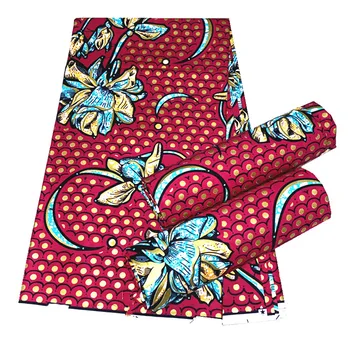 

Red 100% Cotton Golden Powder African Wax Print Fabric Real Ankara Wax Tissu High Quality African Fabric NN905-14