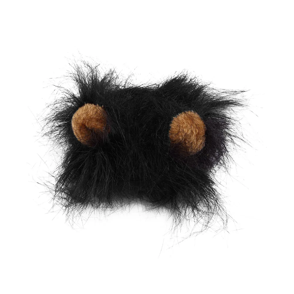 1 шт питомец кошка парик для собак эмуляция львиные волосы грива уши головной убор осень зима наряжаться в костюм глушитель шарф - Цвет: Черный