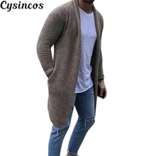 CYSINCOS, новинка, кардиган, мужской, длинный рукав, миди, свитер, пальто с карманом, зима и осень, Повседневный, однотонный, кардиганы