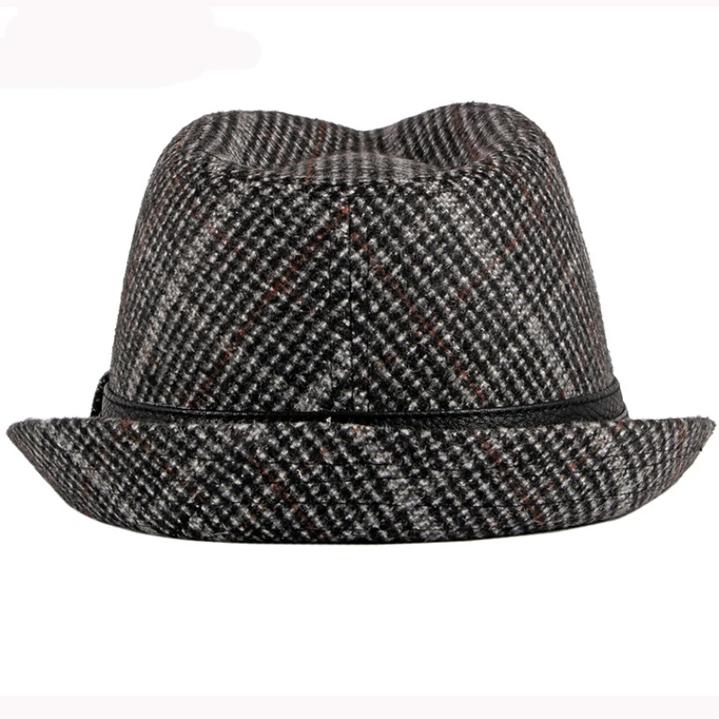 Шляпа HT2774 Fedoras осенне зимняя шапка для мужчин винтажная Клетчатая Шерстяная