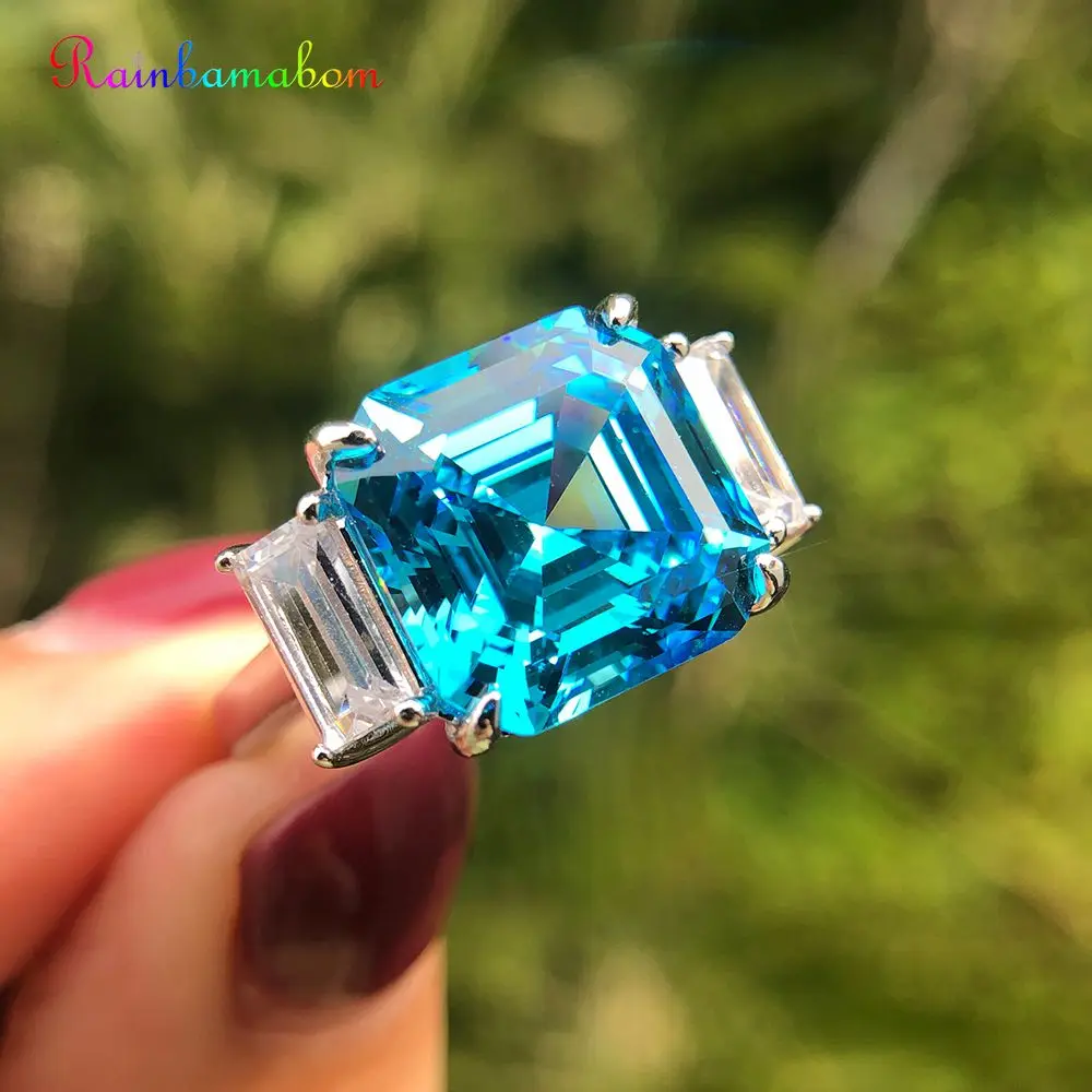

Rainbamabom 925 Sterling Silver Created Moissanite Aquamarine Citrine Gemstone Wedding Engagement Ring Fine Jewelry Wholesale