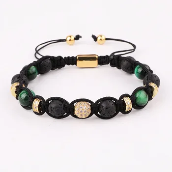 Unique Design Men Jewelry Bracelet Lava Rock Stone Onyx Beaded Braided Adjustable Bracelet Men