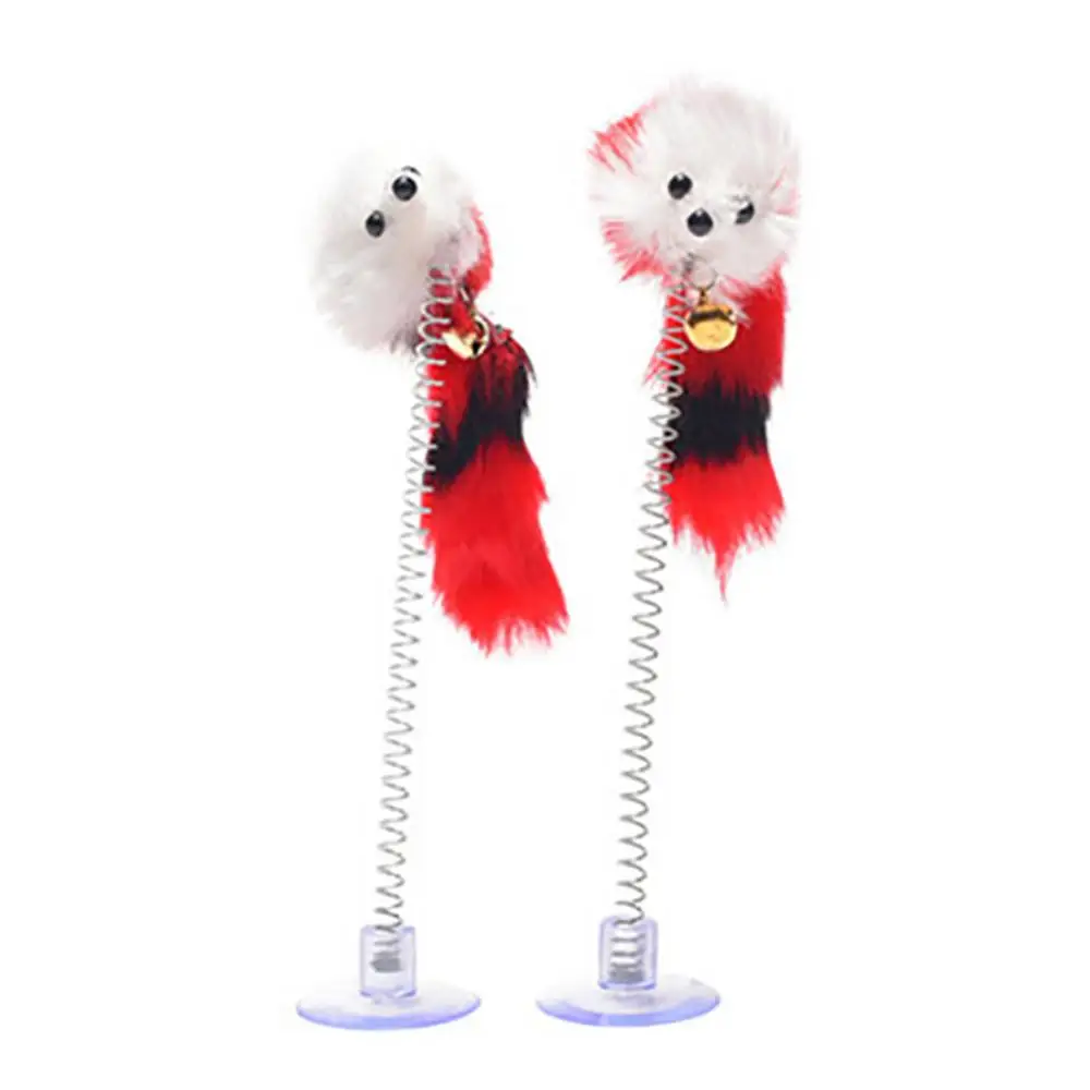 Cat Teaser Toy Feather Stick Spring Toy Suction With Bell Mouse Interactive Pet Tool Elastic Scratcher Mice Teaser Entertainment Multicolor