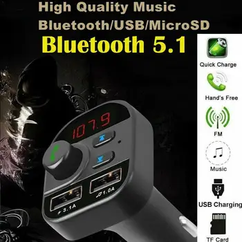 

Bluetooth 5.0 Handsfree Car Kit FM Transmitter Wireless Aux Car Dual MP3 Bluetooth Player Audio USB Adapter Charger Receive H5I5