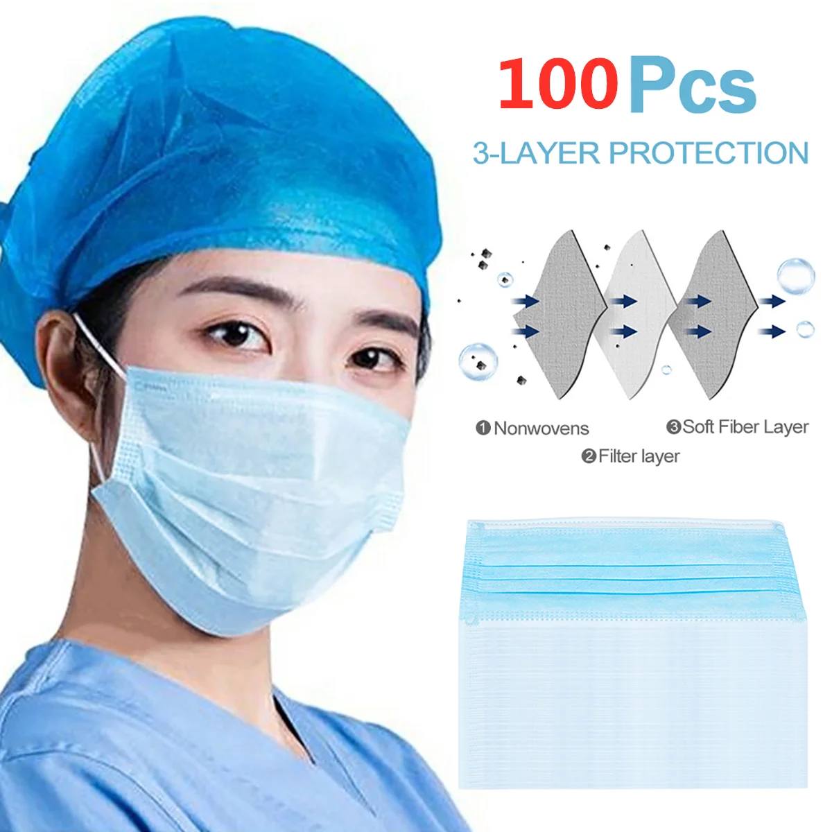 

100Pcs/Lot Disposable Masks 3-layer Non-Woven Masks Anti Virus Dust Mouth Face Mask Protection Soft Protective Mask