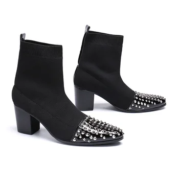 

New Cool Socks Martin Boots Snow Trendy Shoes Men's T Cow Leather High Top Cow Leather European Station Trendy Pointed Toe Ankle