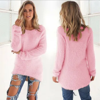 

Women Plush Pullovers Warm Long Sleeve Tops Hoodies Elegant Lady Winter Casual Sweaters Loose Pullover Solid Sweaters