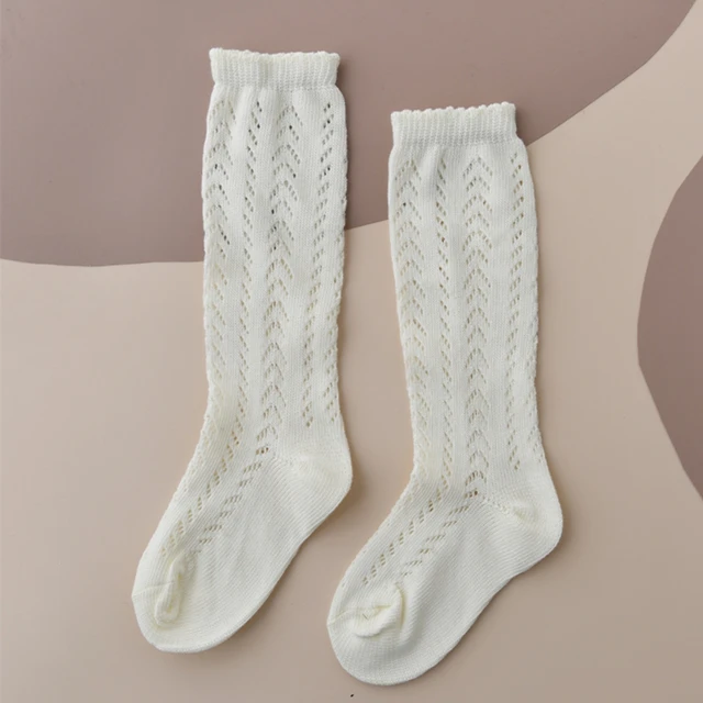 New Summer Children Socks Baby Girls Knee High Toddler Socks Cotton Long Tube Cute Princess Mesh Socks Kids Hollow Out Socken White
