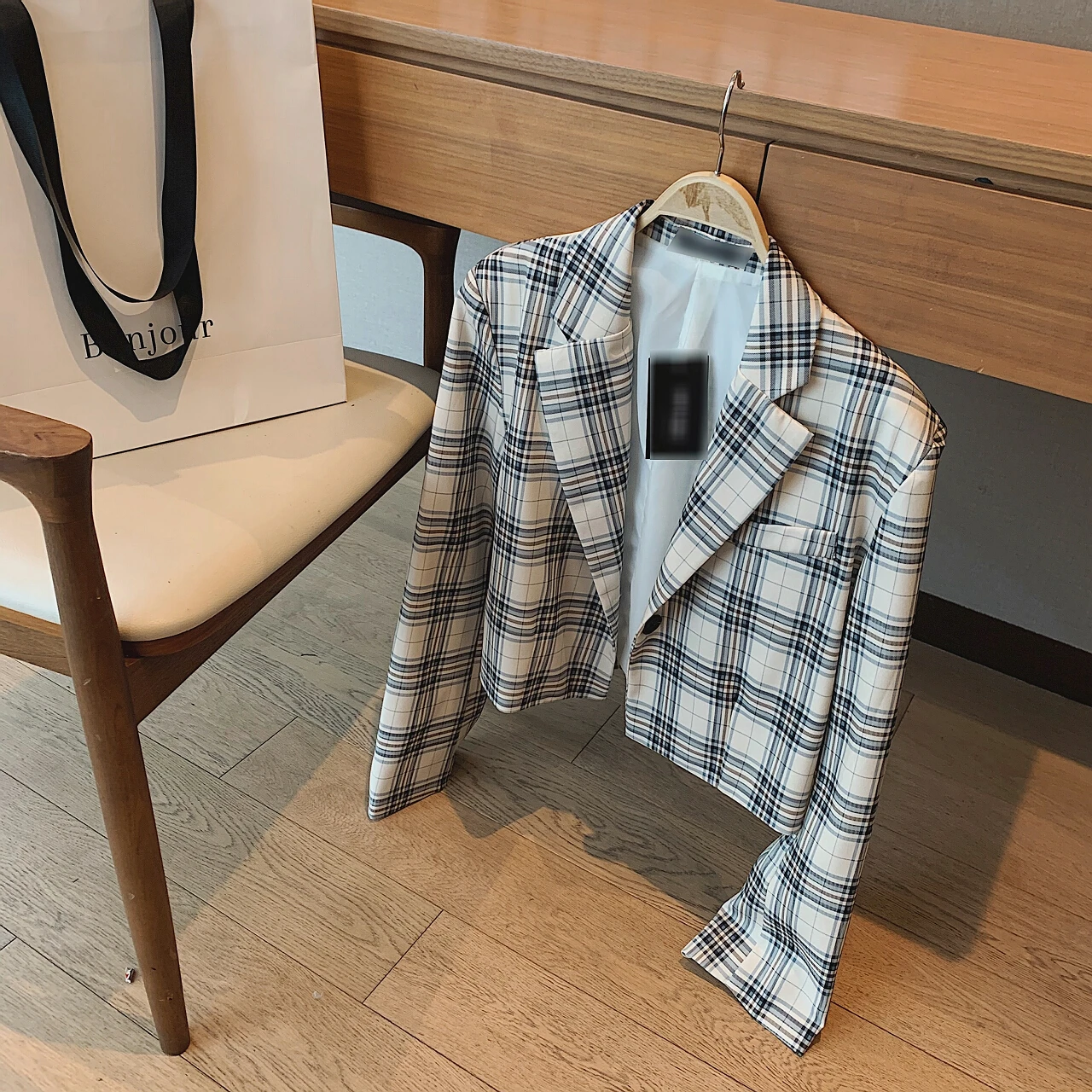 2023 Women's Plaid Checkered Cropped Jackets Blazers Trouser Suits Coat Clothes Spring Female Oversize Office New Woman Overcoat