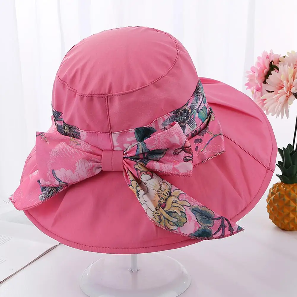Rose red Женская летняя шляпа от солнца с широкими полями, с бантом, с лентой, складная мягкая шапка, элегантная женская шляпа, корейские летние шляпы - Цвет: Rose red