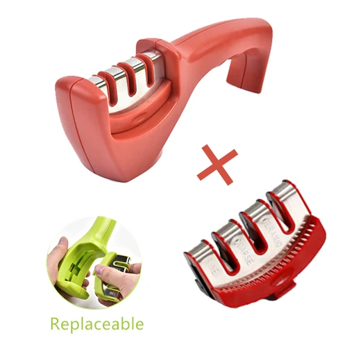 Red set Профессиональная точилка для ножей, 3 этапа, кухонный точильный камень, вольфрам, Алмазный керамический точильный нож, точильный камень, точильный инструмент - Цвет: Red set