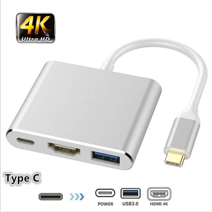  3 in 1 USB C to HDMI 3.1 Converter 4K HD Adapter Type C to HDMI/USB 3.0/Type C Adapter Converter TV