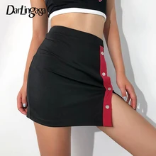 Darlingaga, повседневная облегающая юбка с высокой талией, Лоскутная, с разрезом по бокам, в полоску, на пуговицах, мини-юбка, Harajuku, женские юбки, нижняя часть Saia