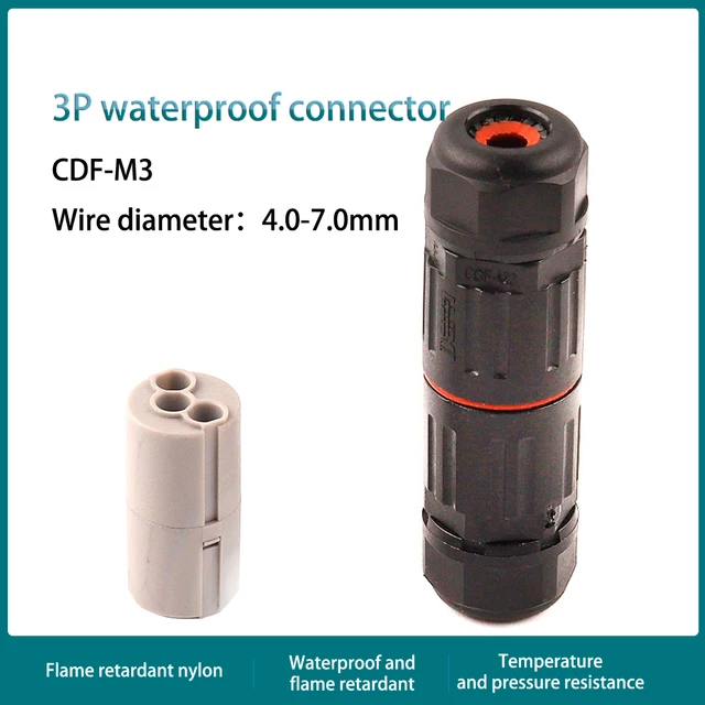 IP68 Waterproof  Wire Connector Industrial Electrical Cable 2/3 Pin Outdoor Plug Socket Waterproof Straight Connector Quick Scre 3P CDF M3 4-7mm
