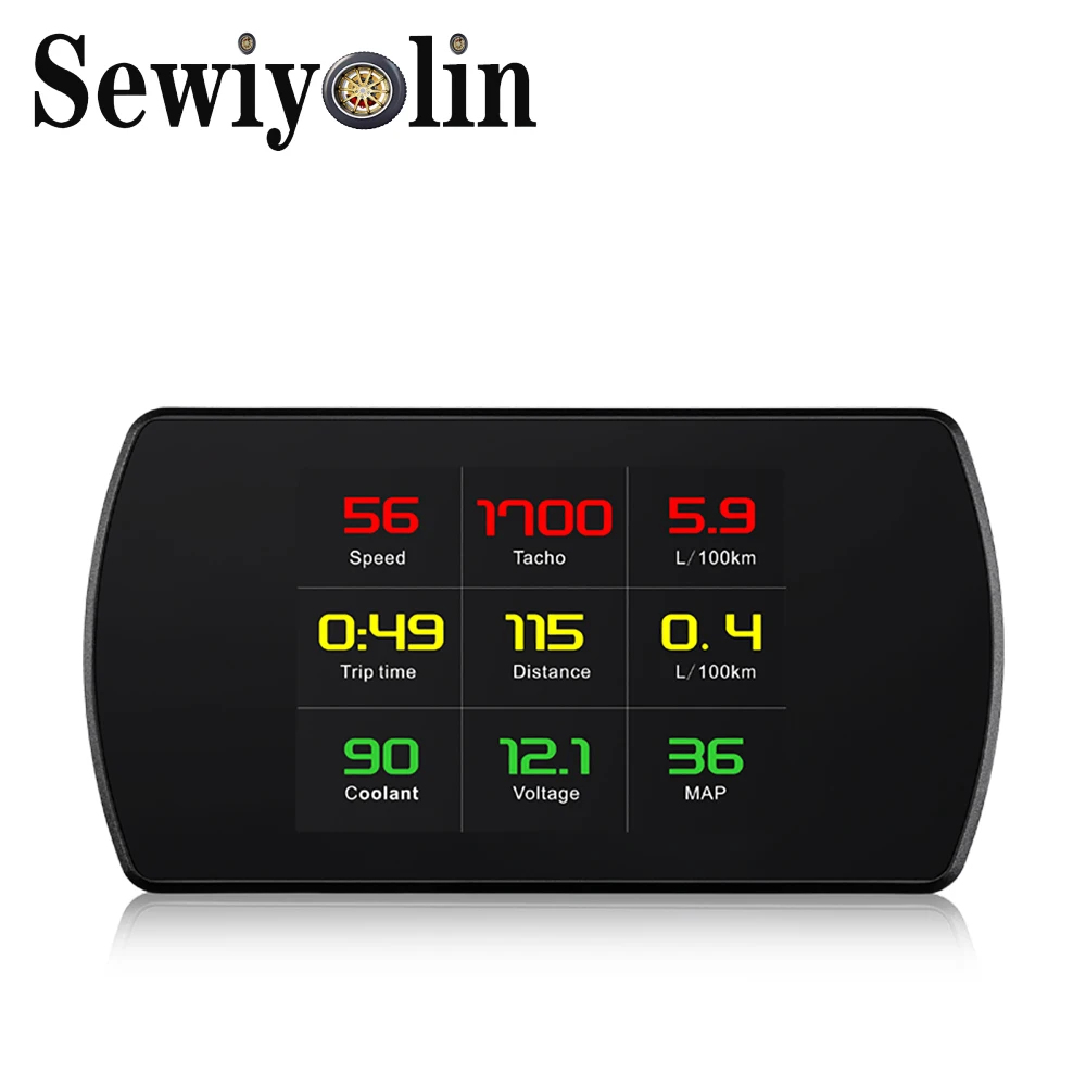 

2019 New P12 HUD Head Up Display Auto HUD OBD2 Car Speed Projector KMH MPH Speedometer Car Detector Oil Consumption for Hyundai