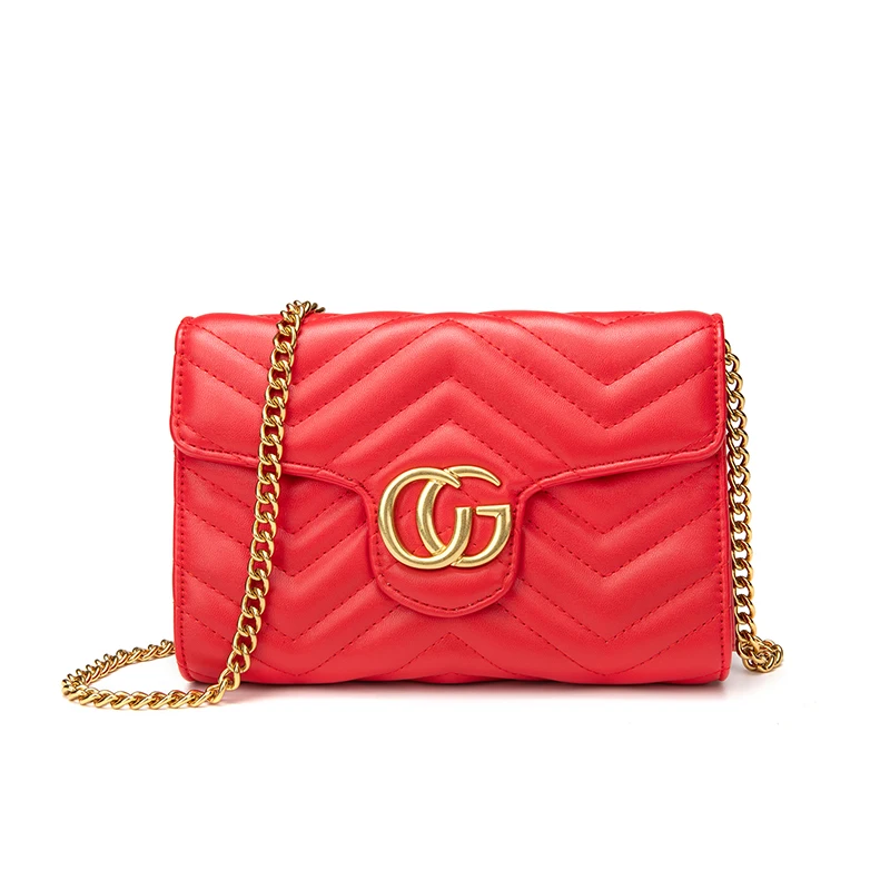 Роскошные Сумки женские Сумки для дам дизайнерские модные трендовые сумки через плечо Корея стиль Маленькая цепочка полоса бренд - Цвет: Красный