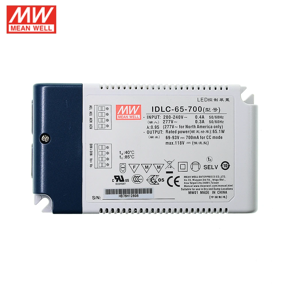 MEAN WELL IDLC-65-700 65W 69-93V 700mA Dimming LED Driver Flicker free Constant Current Dimmable Power Supply | Обустройство дома