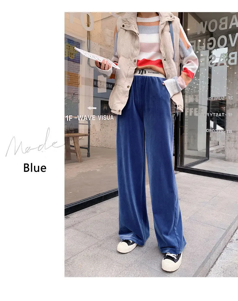 Autumn Winter New Casual Straight Pants Women Female Loose High Waist Gold Velvet Wide Leg Pants Casual Trousers