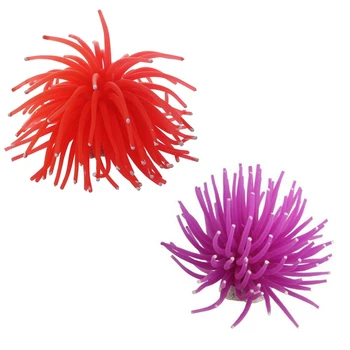 

2 Pcs Aquarium Fish Tank Sea Artificial Fake Coral Ornament Decoration, Orange & Purple
