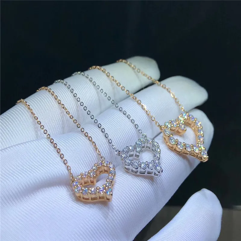 Изысканное ювелирное изделие, 18k золото, Муассанит, бриллиантовое ожерелье, подвеска в форме сердца, ожерелье - Цвет камня: Rose gold Middle