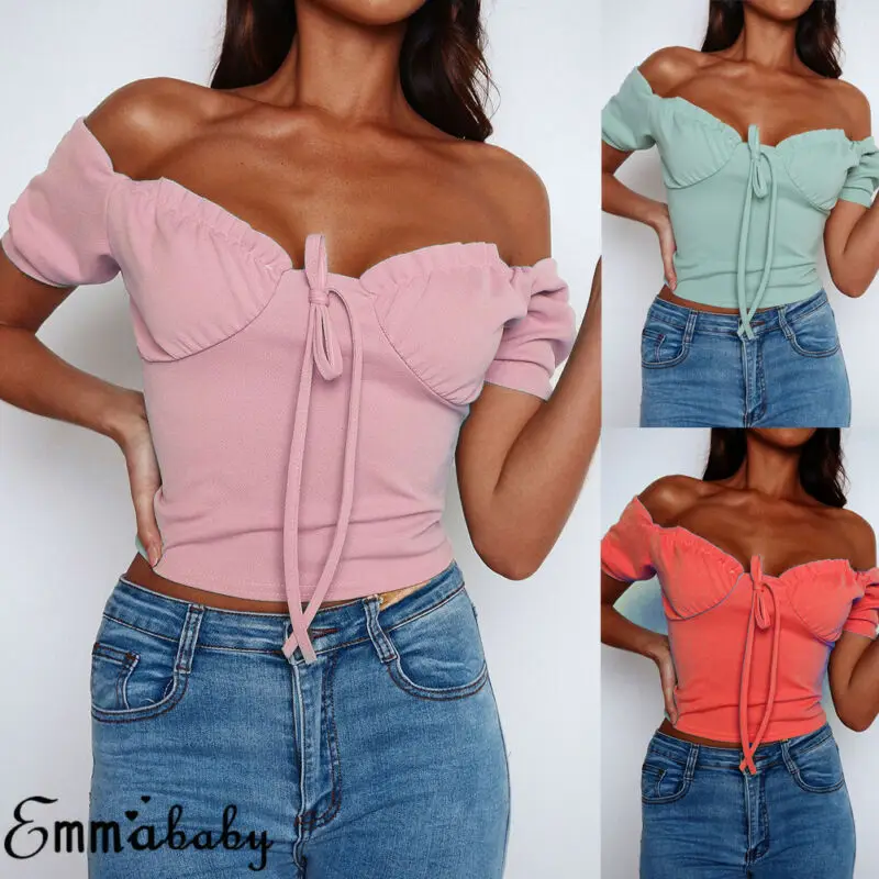 Женская Свободная блузка с открытыми плечами Bob Bralet Повседневная укороченная футболка