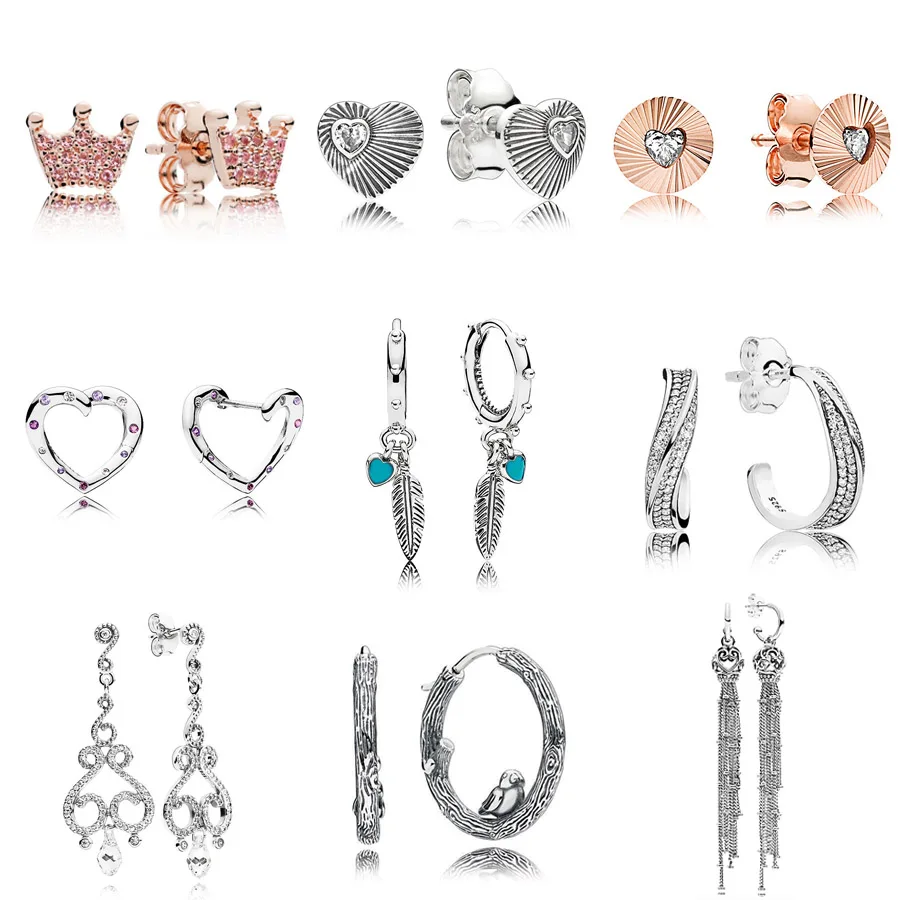 925 пробы, серебряная, розовая Корона, духовные перья, зачарованные кисточки, Хрустальные Подвесные серьги, шпильки для женщин, европейские ювелирные изделия