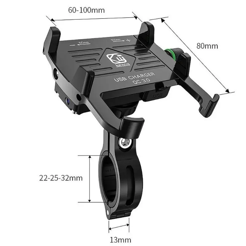 Metal Motorcycle Waterproof Cell Phone Holder 360° Motorbike Handlebar Mirror Phone Stand with QC 3.0 USB Charger Socket Mount