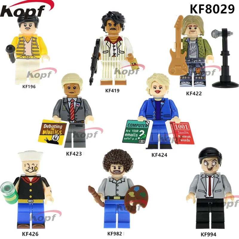 

20Pcs Wholesales Building Blocks Super Heroes Trump Hillary Clinton Popeye Mr.Bean Freddie Mercury Figures Children Toys KF8029