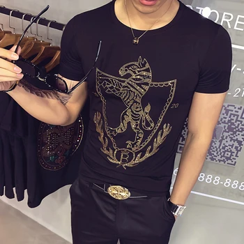 

Animal Printing Rhinestone Man's T-shirt Plus Size 7XL Short Sleeve O Neck Casual T-Shirt Streetwear Tee Tops Brand Clothing