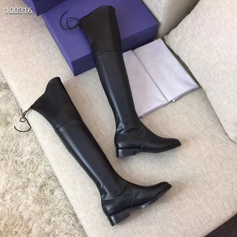 Модные женские сапоги выше колена из замши и флока без шнуровки; Zapatos De Mujer; классические женские высокие сапоги; пикантные узкие эластичные сапоги