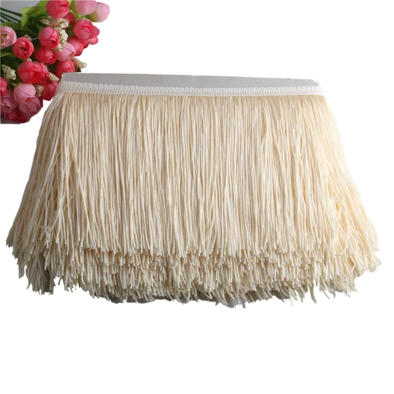 Beatiful 1Yard Lace Fringe Trim 15cm Wide Tassel Fringe Trimming For DIY Latin Dress Stage Clothes Accessories Lace Ribbon - Цвет: Beige