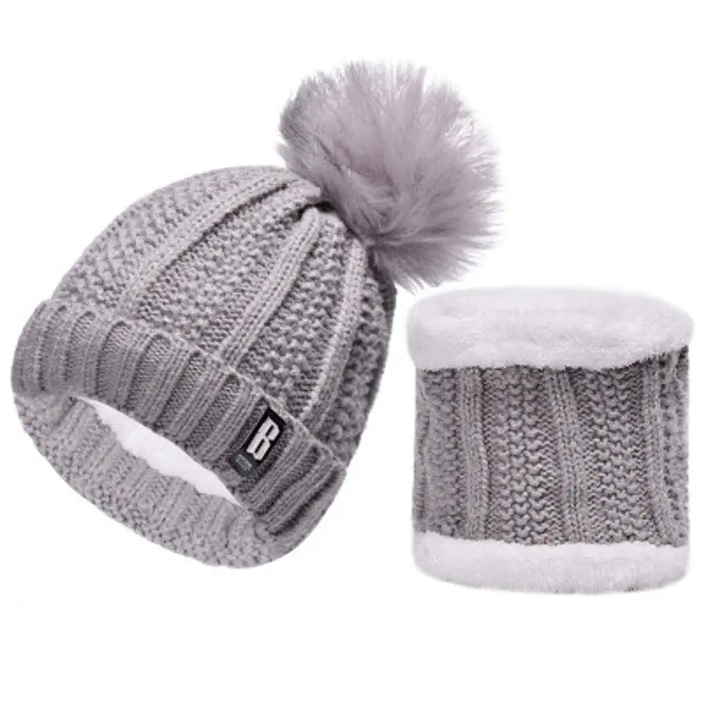 2Piece set Beanie Hat Womens Winter Thick Beanie Scarf Set Girls Cute Pom Warm Knit Ski Hat with Fleece Lined