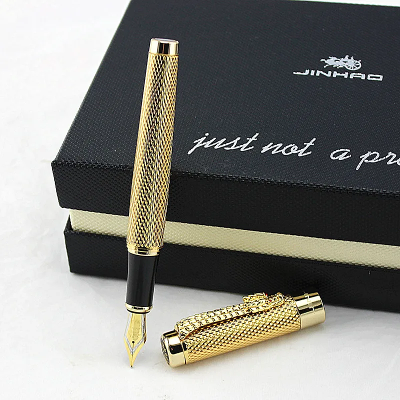 JINHAO Роскошные Яркие перьевые ручки дракона золотые квадраты линия цилиндр