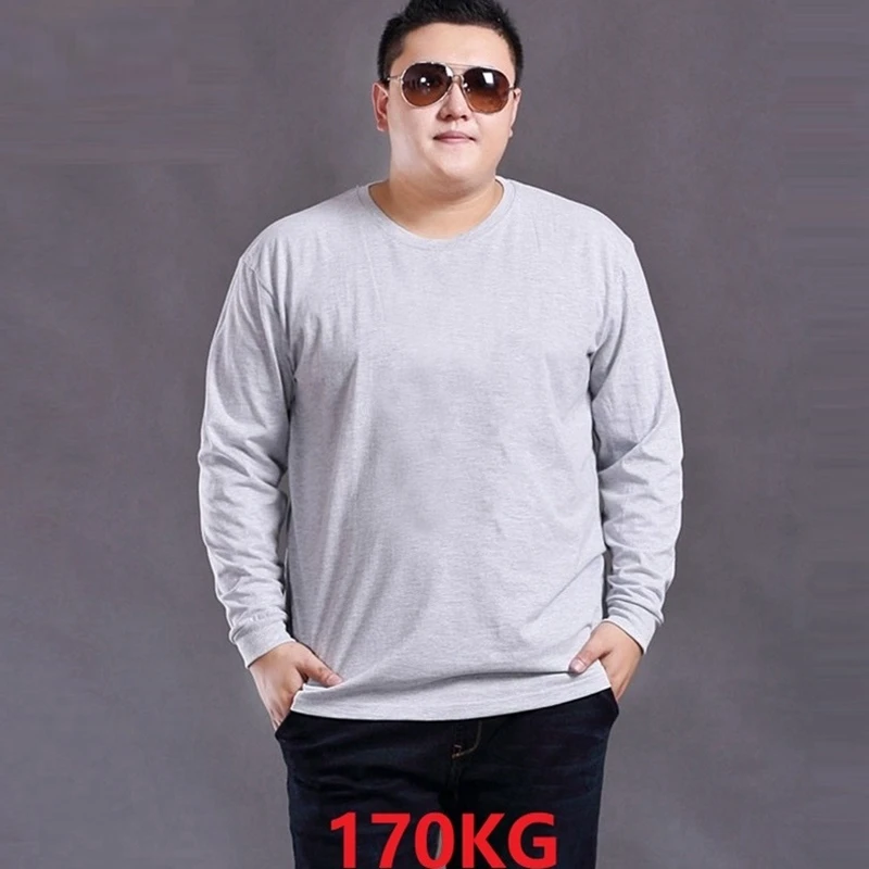 Мужская хлопковая футболка размера плюс 6XL 8XL 9XL зимняя майка с длинным рукавом