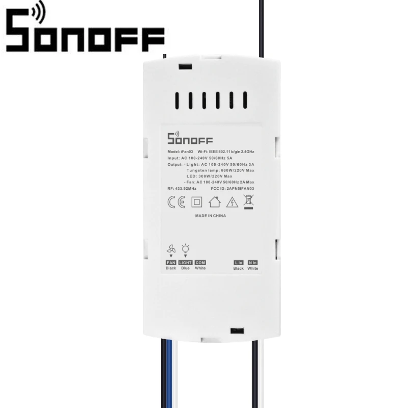 

2019 New SONOFF IFan03, Wi-Fi Ceiling Fan And Light Switch Controller Support PF 433 MHZ controller