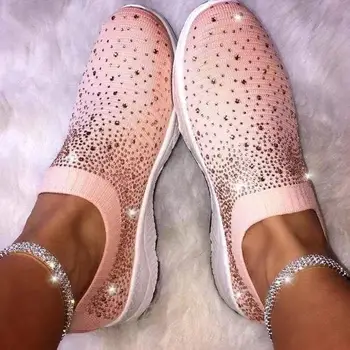 

Spring 2020 Women shoes Sneakers Shiny Sock shoes woman Comfortable Casual Loafers Shoes Slip On Women's Vulcanize Shoes D281