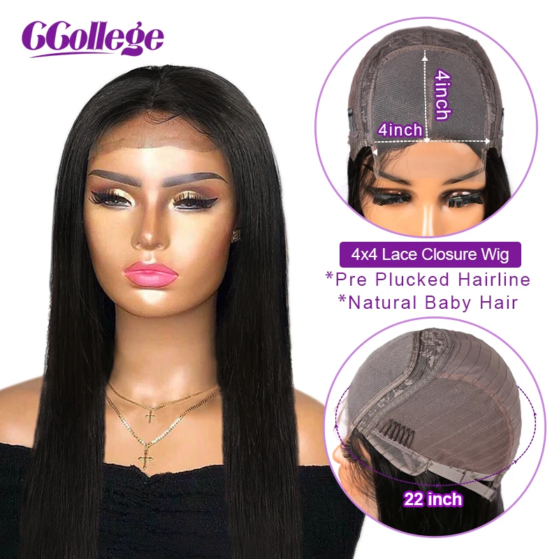 

Pre Plucked 4x4 Lace Closure Wig 150% Density Human Hair Wigs Peruvian Straight Hair Non Remy Wig For Black Women