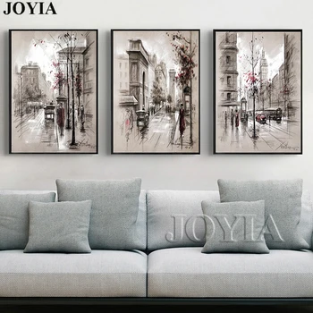 

Home Decor Canvas Wall Art Vintage City Street Landscape Paintings For Living Room Wall 3 Piece Retro Paris Picture Set No Frame