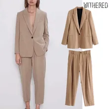 Увядший английский офисный женский винтажный блейзер feminino Блейзер Женский блейзер mujer шаровары до лодыжки Костюмы Брюки 2 шт. набор для женщин