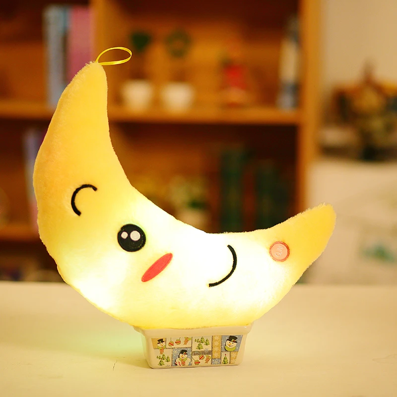 New Colorful Flashing Moon Plush Toys Sleep Luminous Led Light Cushion Pillow Plush Moon Doll Birthday Gifts For Kids YYT219